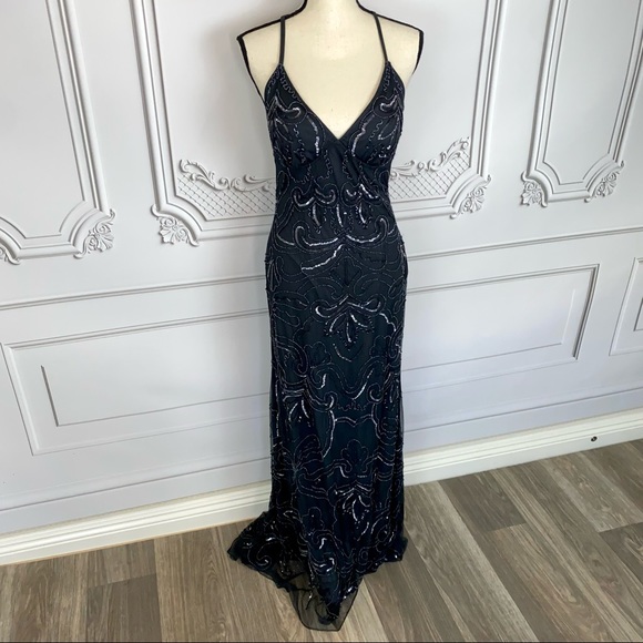 Jump Apparel Black Long Beaded Backless Dress | Size 7/8 - Picture 14 of 14